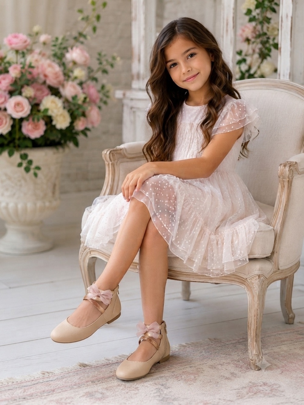 Jellypop Girls' Blush Pink Satin Dress Shoes with Ribbon Tie